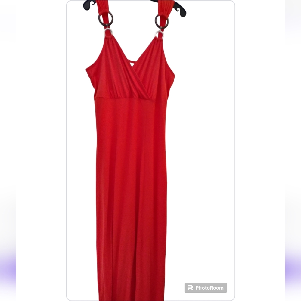 Women's Avenue Vtg Y2K Orange Modal Cotton Surplice Maxi Dress Plus Size 14/16